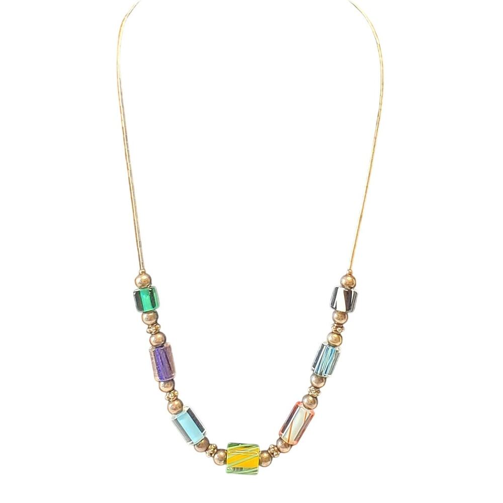 Retro Glass Bead Necklace 16" Vtg